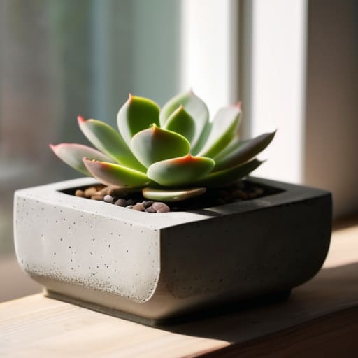 Concrete Minimalist Succulent Planters on windowsill.